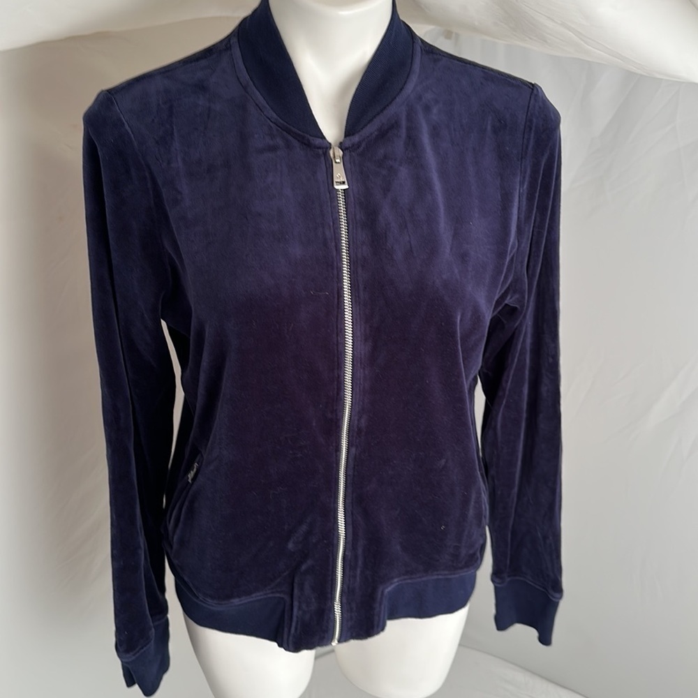 Lauren Ralph Lauren navy blue velour bomber style full zip track jacket